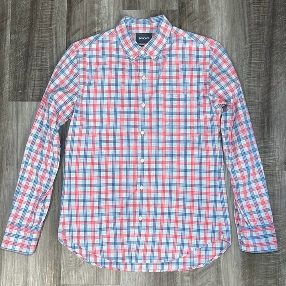 Bonobos Men's Slim Fit Plaid Shirt - Red and Blue